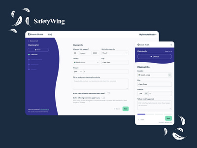 SafetyWing claims form UI