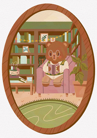 Gus the Bear in His Library character design character illustration childrens book digital illustration illustration kid lit literary procreate