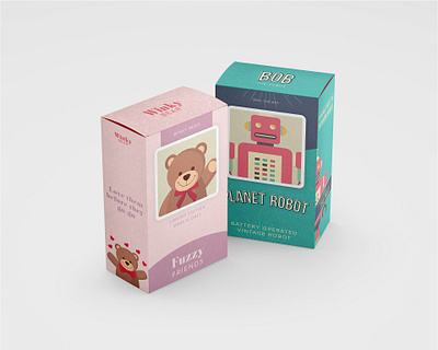 Teddy + Robot Toy Packaging branding cute graphic design illustration retro robot teddy toys