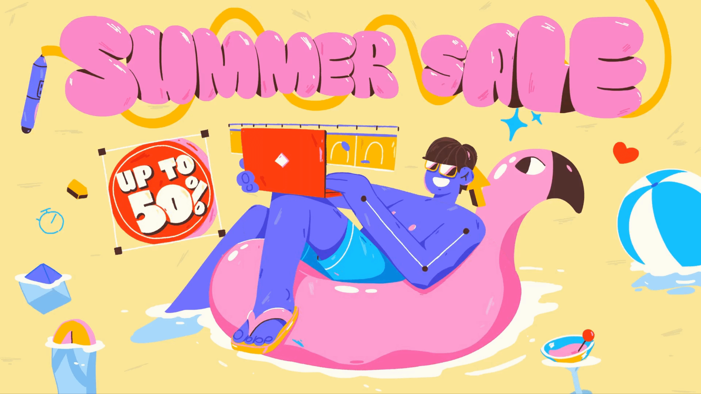 Summer Sale | Motion Design School animation art character character design chill design funny illustration lettering sale summer vacation
