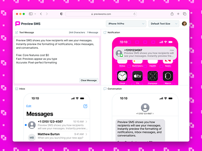 Announcing Preview SMS character count formatting imessage instant ios 18 iphone iphone 15 pro launch messagebird new openphone react responsive sendgrid sms text message twilio web write