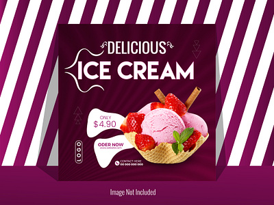 Free Vector Ice Cream Social Media Poster Design Template.