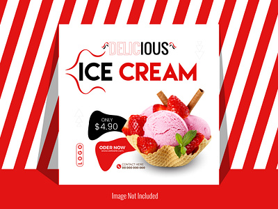 Free Social Media Poster Design Template for Ice Cream in Vector