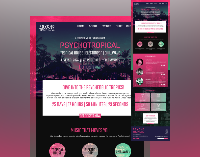 Psychotropical | Live Music Event Landing Page Concept branding digital marketing events marketing graphic design landing page landing page design music event music promotion ui uiux ux webpage design website design