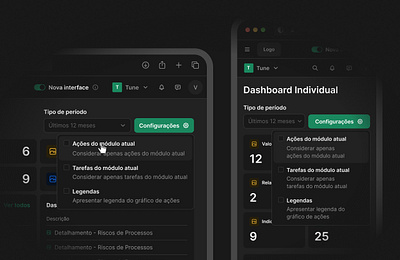 Dashboard component darkmode dashboard layout management mobile product ui