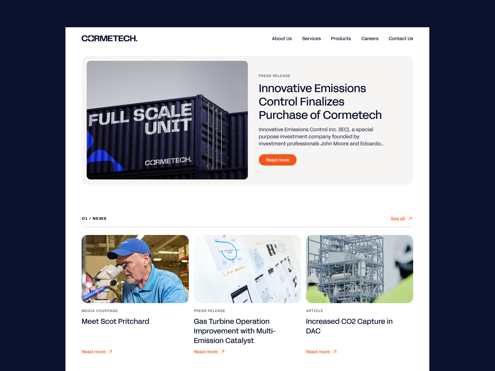 Cormetech website articles blog clean climate construction eco engineering environement grid industry landing page minimal news simple swiss typography ui web design website