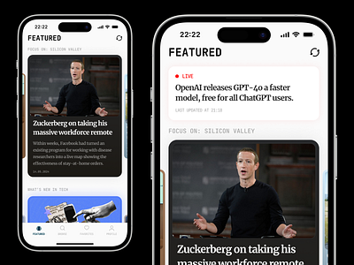 Curated iOS News App 📰 articles blog cards content design figma info journal journalism live news newspaper posts product design