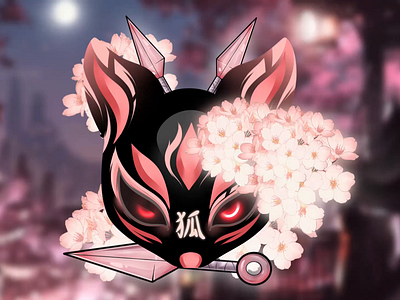 Animated Kitsune Sakura Streaming/Twitch Overlay animal animated overlay illustration kitsune kitsune overlay kunai simple animation streaming overlay twitch overlay