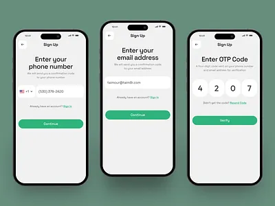 App Sign In Sign Up Onboarding UI app design email onboarding otp phone screens sign in sign up ui ui design user onboarding ux verification