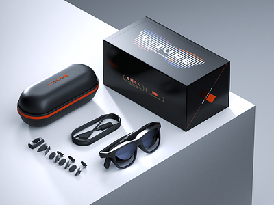 Viture glases Branding visual by Milkinside 3d ar augmented black box brand branding c4d cgi glasses identity orange package reality style virtual vr xr