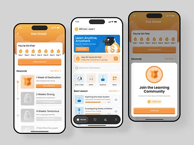 Leradt - E-learning Mobile App app courses duolingo education elearning fullcolor fun mobile rating rewarrds study ui uiux ux