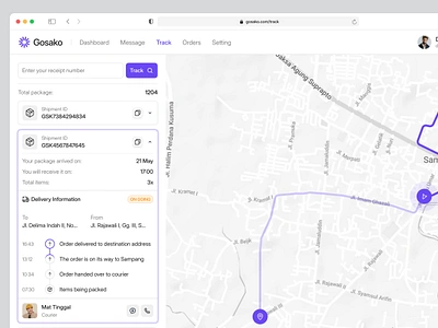 Gosako - Shipment Tracking courier dashboard delivery home delivery logistic logistics map parcel product design shipment shipping track track package tracker tracking