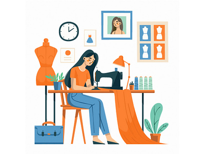 National Sewing Machine Day Illustration artist beautiful celebration clothes craft day fabric machine national needle office outfit passion room sewing string tailor tools woman workshop