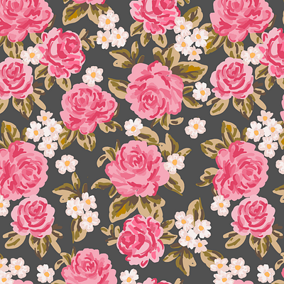 Floral Rose Textile Print Design by Courtney Graben. art design digital art illustration pattern surface design surface pattern design