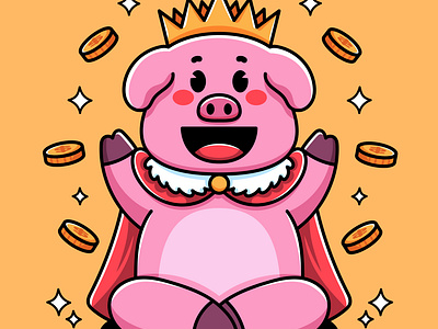 King Pig animal cartoon character coin colorful crown cute design gold graphic design illustration king pig