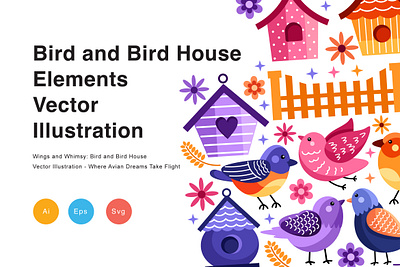 Bird and Bird House Vector Illustration pop