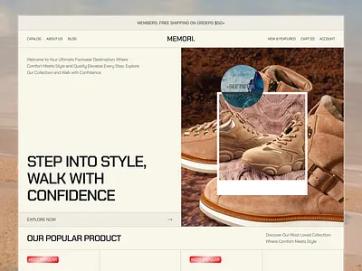 MEMORI - Shoe Ecommerce Website brutalism ecommerce ecommerce landing page ecommerce web fashion homepage landing page online store sales sandals shoes shop store ui web web design website design