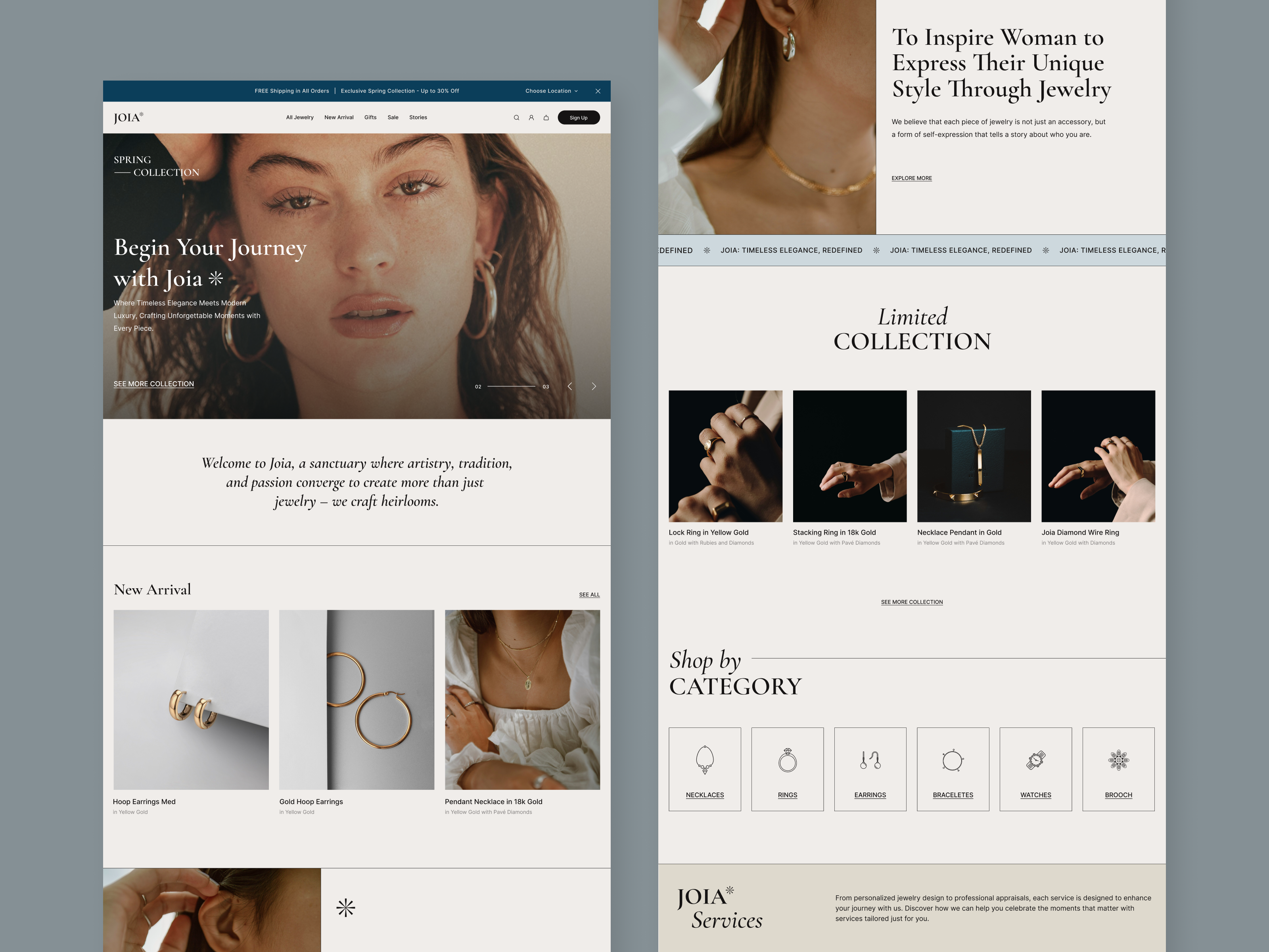 Joia - Jewelry Marketplace Landing Page jewelry jewelry website jewels landing page luxury marketplace minimalist ui uiux user interface userexperience website websitedesign