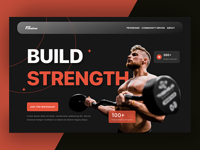 Body Builder / Workout Landing Page body body builder build builder fit fitness guides gym home gym landing page mucles orange power program strength trainer training ui video workout