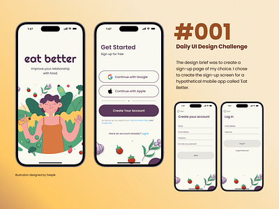 #001 Daily UI Design Challenge - Sign Up app design dailyui dailyui001 dailyuichallenge sign up screen design ui user interface design ux