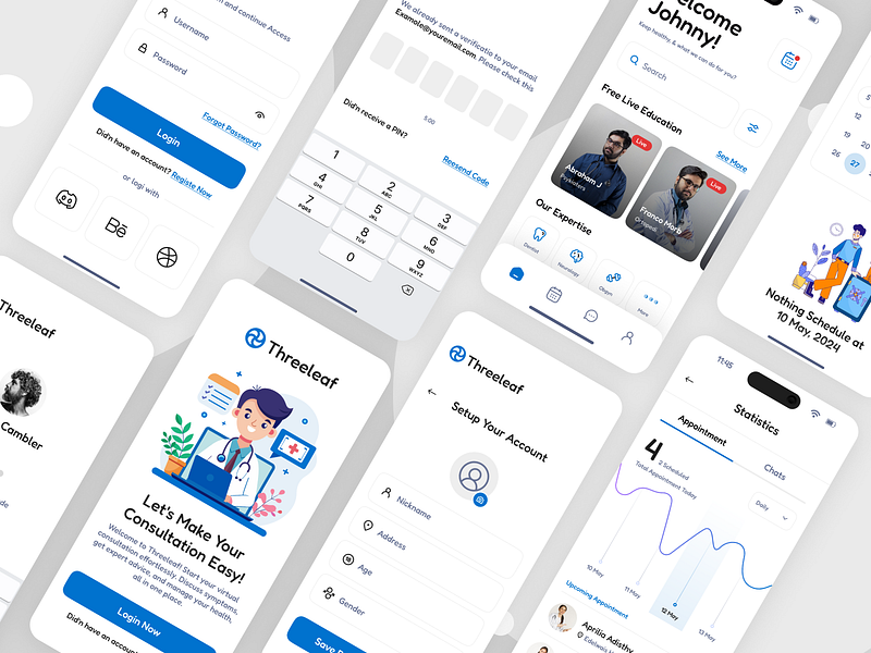 Threeleaf - Consultation ~ Mobile App app branding design graphic design health illustration logo ui ux vector