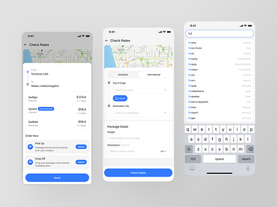 SwiftShip - Logistic App [Check Rates Page] application check rates design logistic logistic app mobile mobile app mobile ui pop up search shipping shipping app shipping rate typing ui ui design uiux