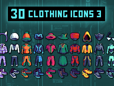 Free Clothing 32×32 Pixel Icons 2d 32x32 art asset assets clothes fantasy game game assets gamedev icon icons illustration indie indie game pack pixelart pixelated rpg set
