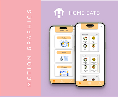 'Home Eats' app- Motion Graphics for UI adobeaftereffects aftereffects animation figma food mess homeeats logo mess app monochromatic motion graphics motion graphics for ui orange ui premierepro ui ui motion graphics ui showcasing uiux user interface user interface design video