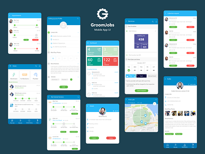 GroomJobs Mobile App UI app design blue corporate minimal mobile app ui