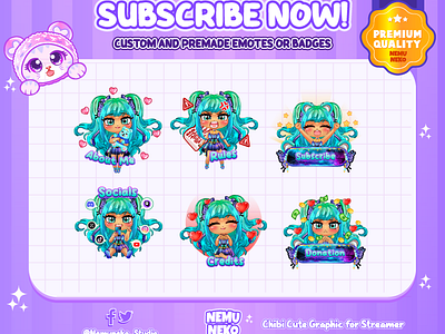 Chibi Girl with turquoise Theme Panel by Nemuneko Studio ❤️ alert twitch animation chibi panel cute panel design graphic design illustration logo nemuneko nemuneko studio panel panel for twitch panel kick panel twitch twitch emotes ui