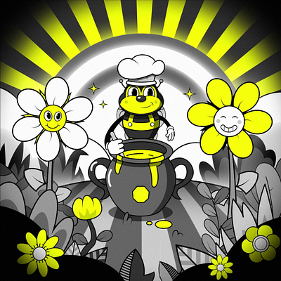 The Cooking Bee - After Effects 2danimation after effects animation bee cartoon cuphead honey illustration illustrator motion design motion graphics rubberhose vintage world bee day
