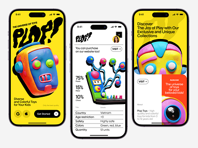 Plop - Mobile App Concept 3d collection colorful dailyui e commerce entertainment games inspiration joy kids mobile modern online plastic purchase toys typography ui uitips ux