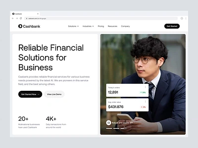 Cashbank - Financial Service Landing Page ai animation b2b b2c business clean company dipa inhouse finance fintech hero home page landing page modern saas startup wealth management web