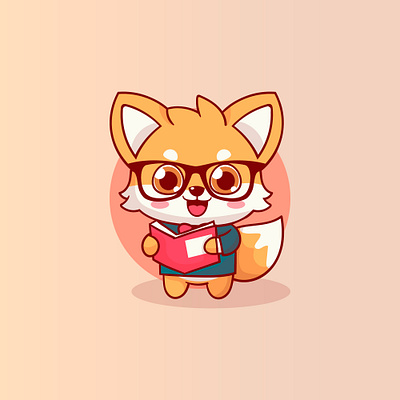 Cartoon red fox wearing glasses holding a book