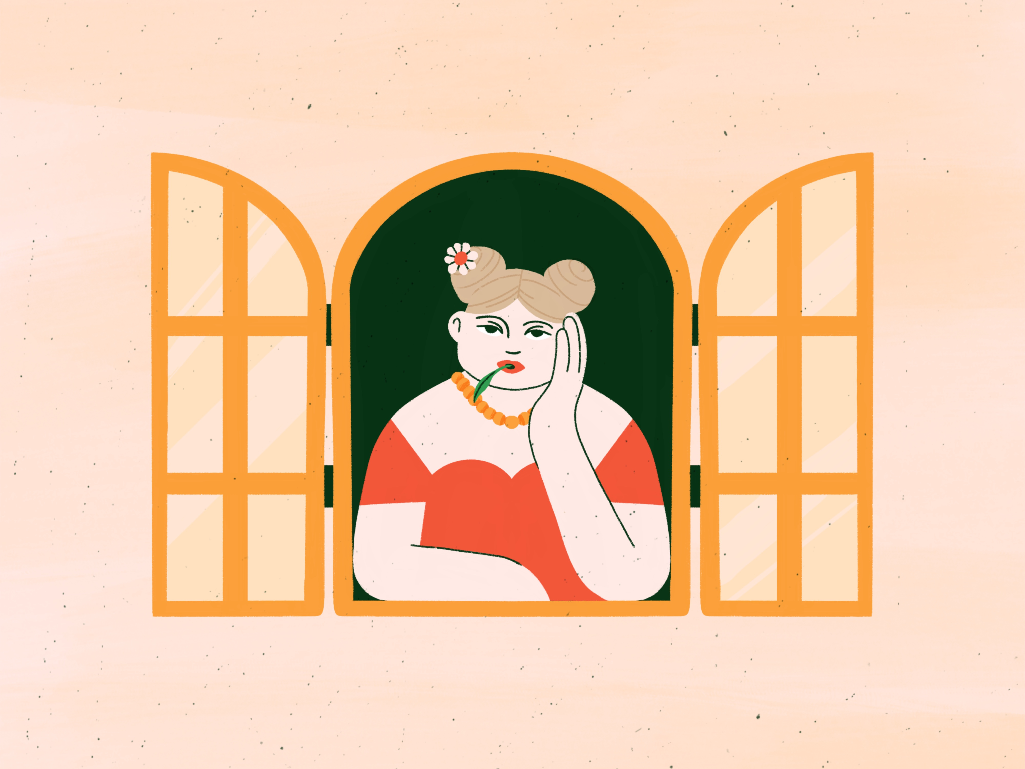 Summertime (sadness) boredom 🍓⛅️ 2dart art artist artprocess bored character design dress face flat flower girl hand illo illustration process summer vector window woman