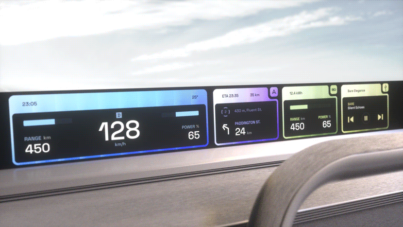 Slide-in display after effects animation car colourful concept dashboard day mode design extend hmi instrument cluster interface motion moving display night mode slide slide in display ui vehicle widgets