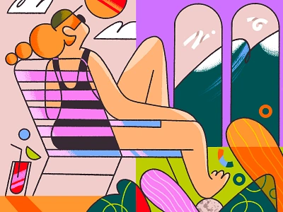 Waiting for Summer animation body branding character color design drink funny graphic graphic design human il illustration magazine motion graphics palette portrait summer woman