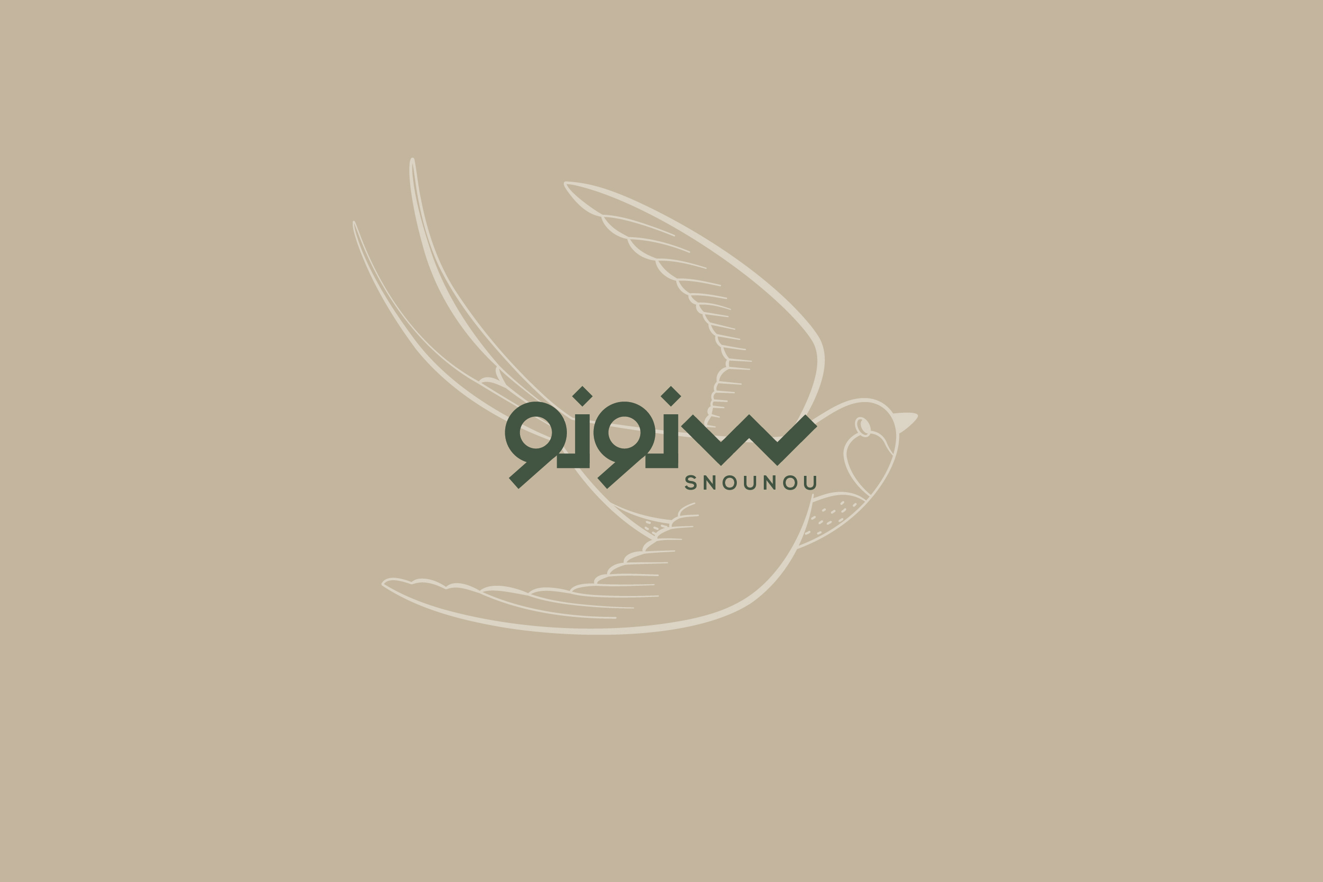 Snounou bird branding calligraphy graphic design green logo snounou typography