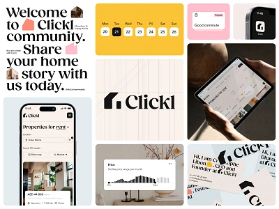 Clickl - Case Study app bento brand guidelines branding clickl design feed filters graph graphic design logo property real estate startup typography ui unikorns ux website widget