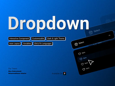 Dropdown | Interactive Component auto layout community component dark design english figma file interactive light motion persian teamwork theme thumbnail tools ui uidesign variable variant