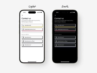 Contact Us app app design clean contact contact page contact us customer service dailyui dark email get in touch help help desk minimal mobile app phone social media ui ux
