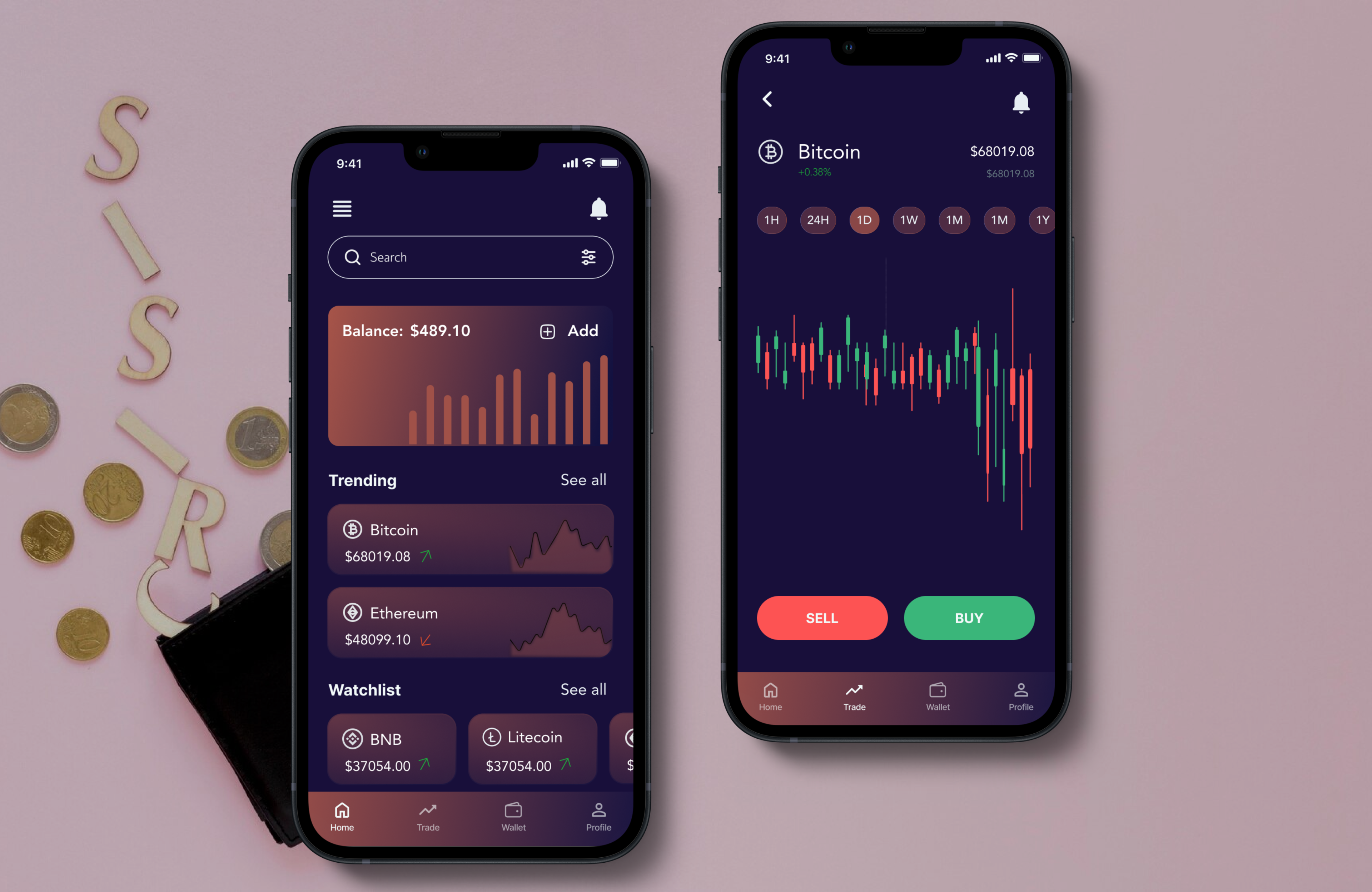 Crypto Trading App UI/UX Design 3d animation appdesign crypto cryptocurrency trading app design graphic design logo mobile design motion graphics ui ux