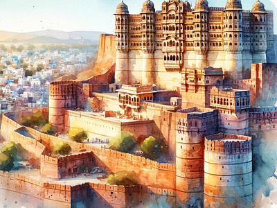 Echoes of History: Exploring the Majestic Forts of India architecture artseries digitalart dribbble exploreindia heritage heritagejourney history indianforts watercolorart