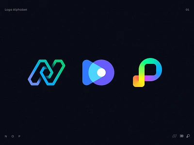 Logo Alphabet 05 - N, O, P app blockchain branding coding crypto deploy fintech gradient icon identity lettering letters logo n o p saas tech token web3