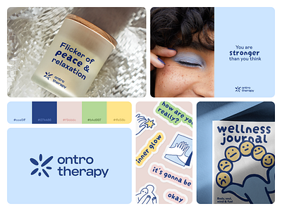 Brand Identity Therapy & Wellness blue branding candle design flat graphic graphic design illustration logo logomark logotype mental health mental support pastel stickers support therapy vector wellbeing wellness