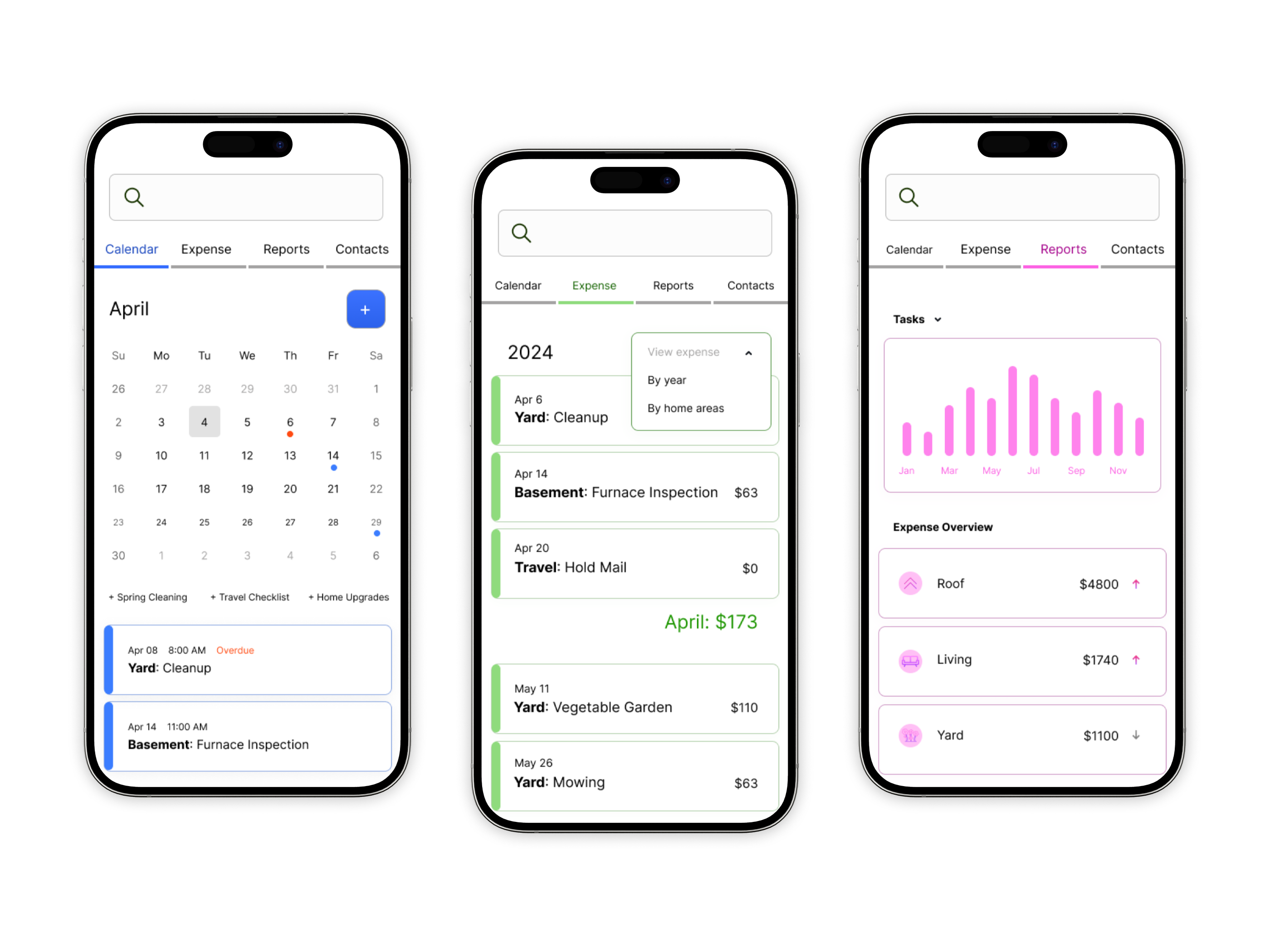 Task Tracker Home Maintenance App graph mobile app design mobile calendar design mobile graph report ui design ux design