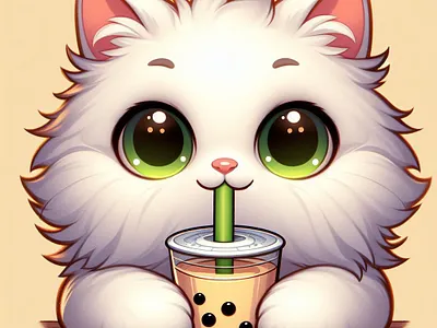 A fluffy white cat holding a bubble tea cup, cute cat sticker adorable cat art animal sticker design bubble tea cat illustration cartoon cat character style cat accessory sticker cat and bubble tea art cat collectible sticker cat lover sticker cat merchandise cat stationery design cat sticker design cat themed sticker cute cat with drink sticker decorative cat sticker funny cat sticker pet sticker art playful cat sticker quirky cat drawing stylish cat sticker unique cat sticker