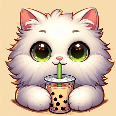 A fluffy white cat holding a bubble tea cup, cute cat sticker adorable cat art animal sticker design bubble tea cat illustration cartoon cat character style cat accessory sticker cat and bubble tea art cat collectible sticker cat lover sticker cat merchandise cat stationery design cat sticker design cat themed sticker cute cat with drink sticker decorative cat sticker funny cat sticker pet sticker art playful cat sticker quirky cat drawing stylish cat sticker unique cat sticker