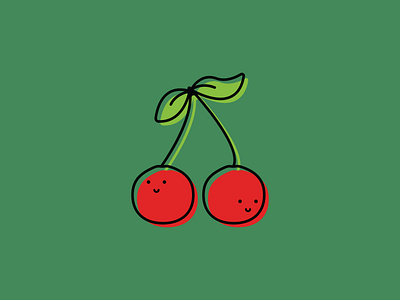 Cherry. character cherries cherry design face food fruit graphic design green greeting cards illustrated illustration minimal pair red simple vector