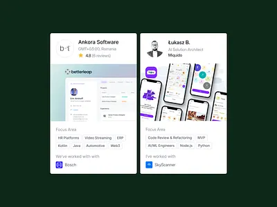 Agency vs talent card agency card freelancer job profile project rating talent ui